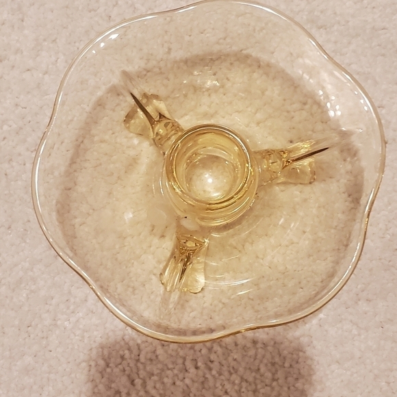 Vintage FOSTORIA FAIRFAX Yellow Topaz Three-footed Taper  Vintage Fostoria Fairfax Topez yellow glass candlestick holder. Mid century